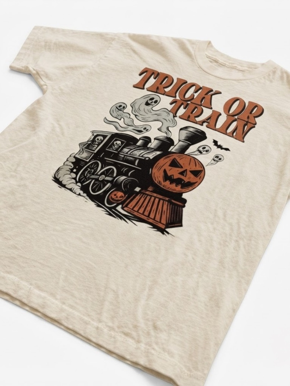 ' 'Trick or Train' Halloween Tee - Off White - Picture 2 of 3